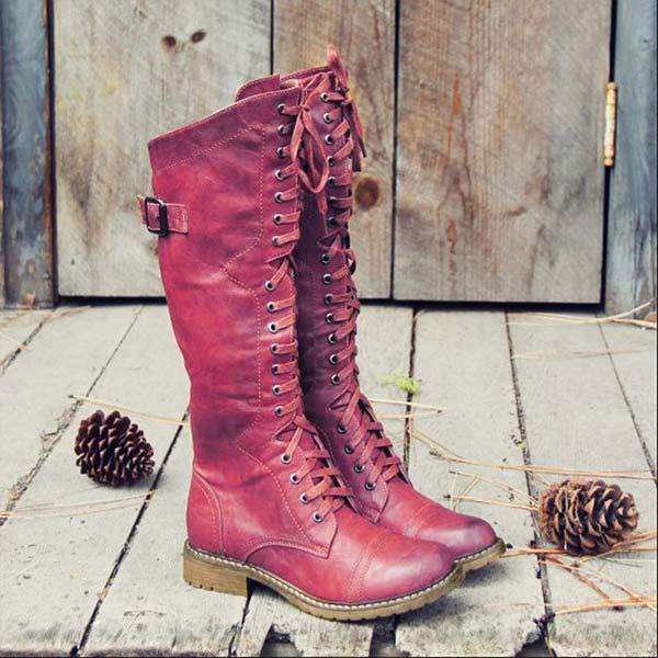MW | Vintage-Kniehohe Schnürstiefel