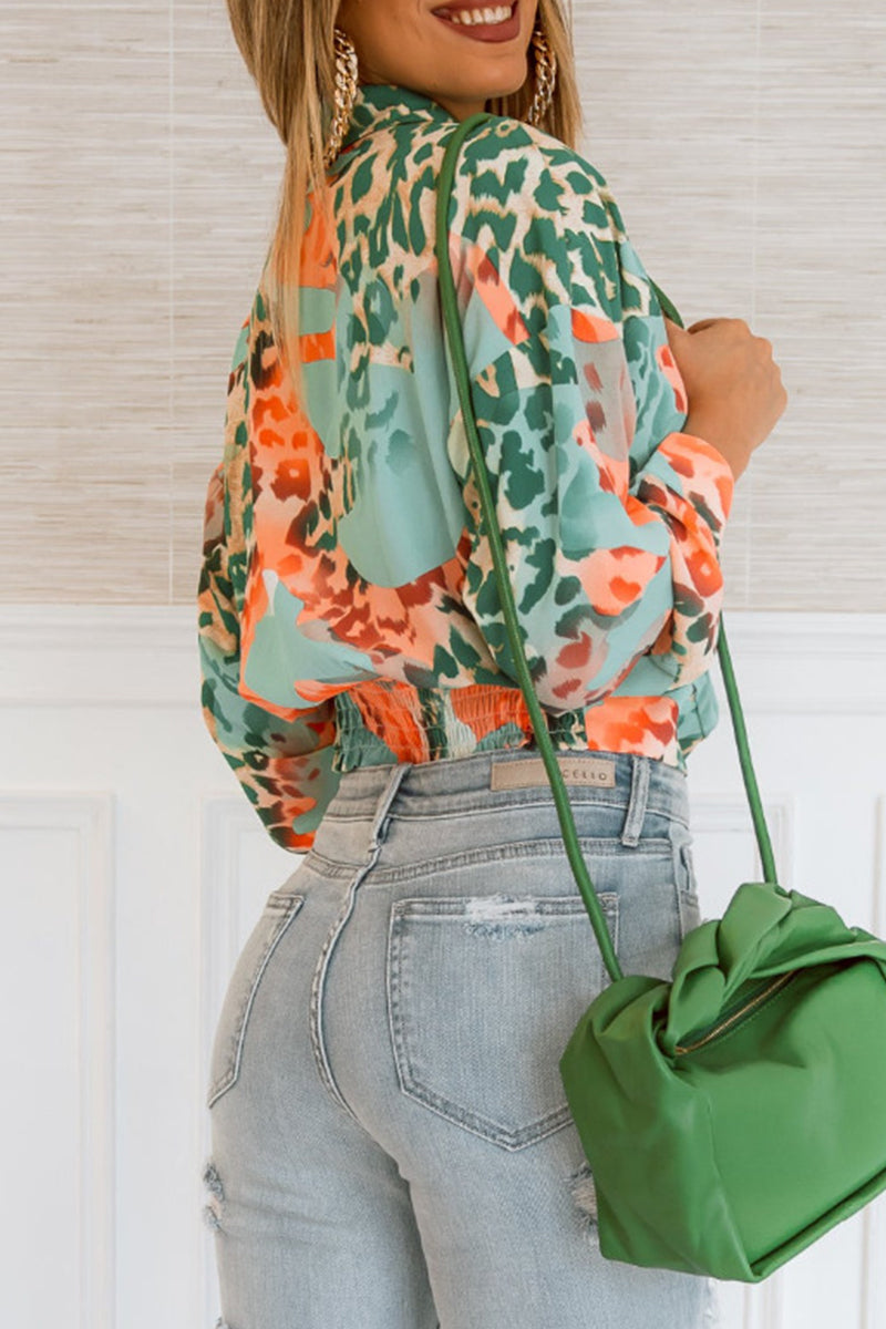 MW | Casual Street Geometrischer Druck Shirt Kragen Tops