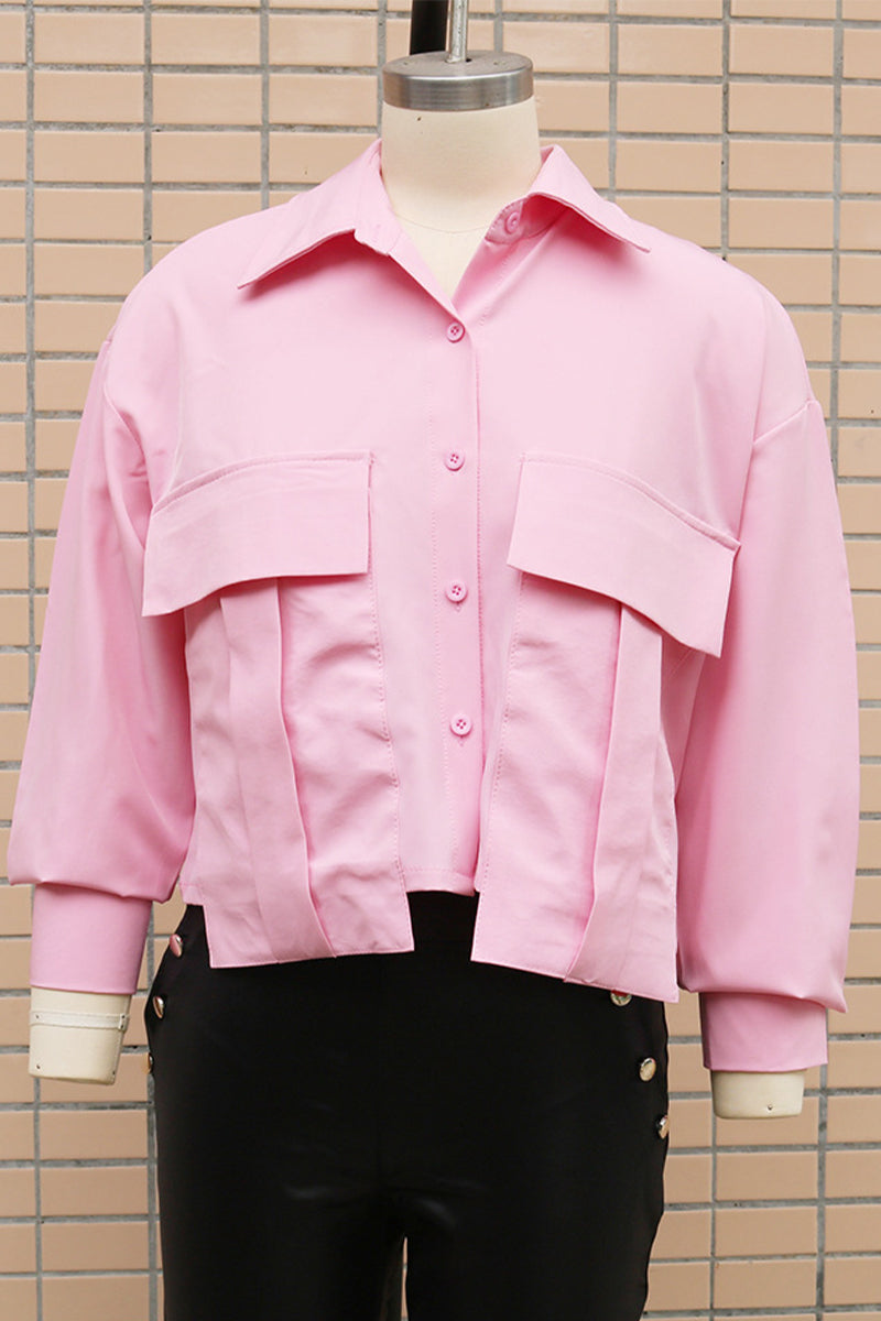 MW | Casual Daily Solid Farbe Knöpfe Patchwork Shirt Kragen Tops (3 Farben)