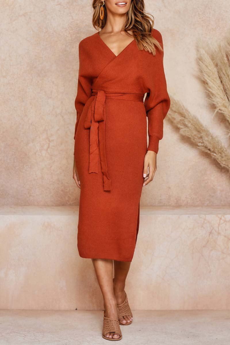 MW | Florcoo V-Ausschnitt Rückenfreies Pullover-Kleid(5 Farben)