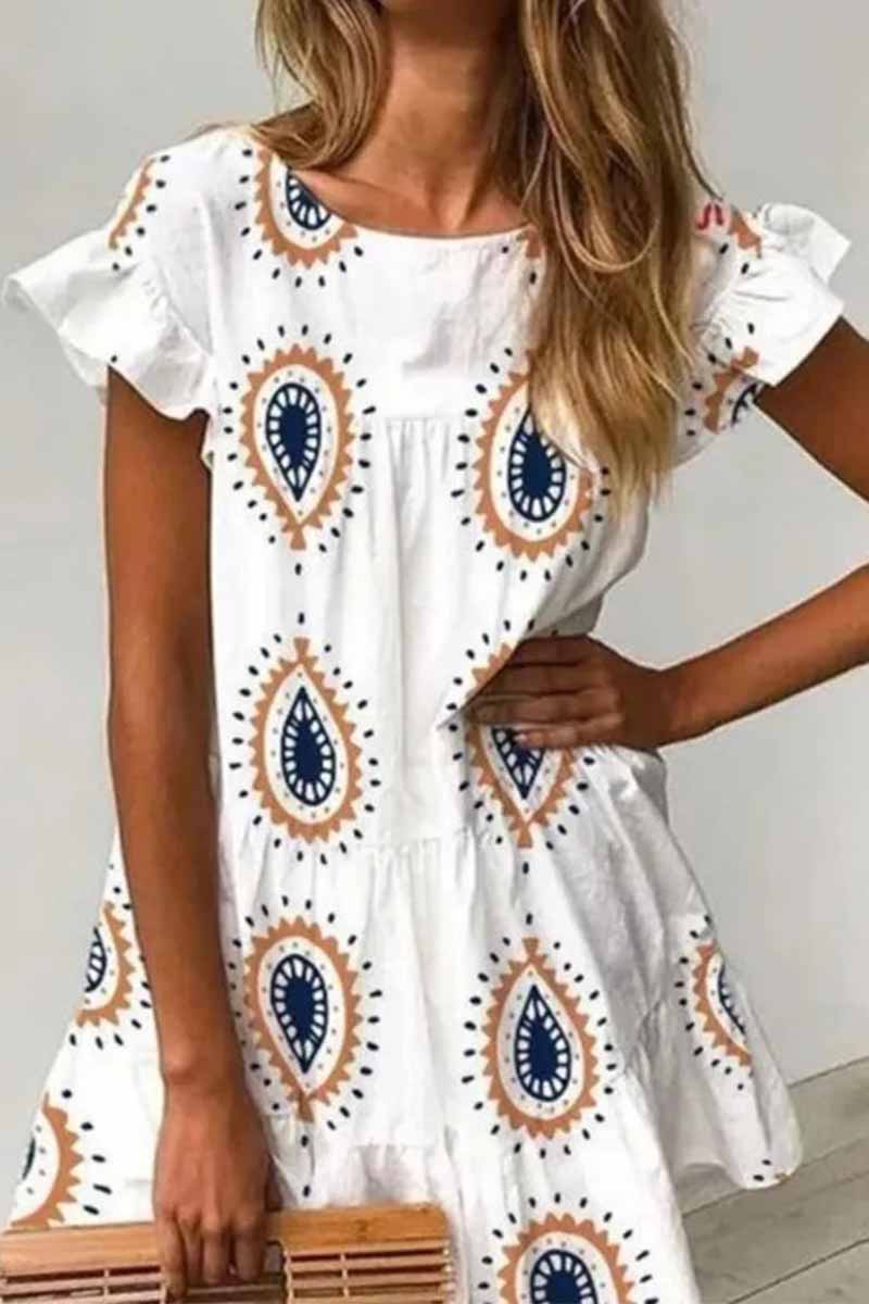 MW | Florcoo Rundhalsausschnitt Print Wassertropfen Minikleid