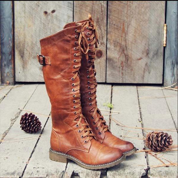 MW | Vintage-Kniehohe Schnürstiefel