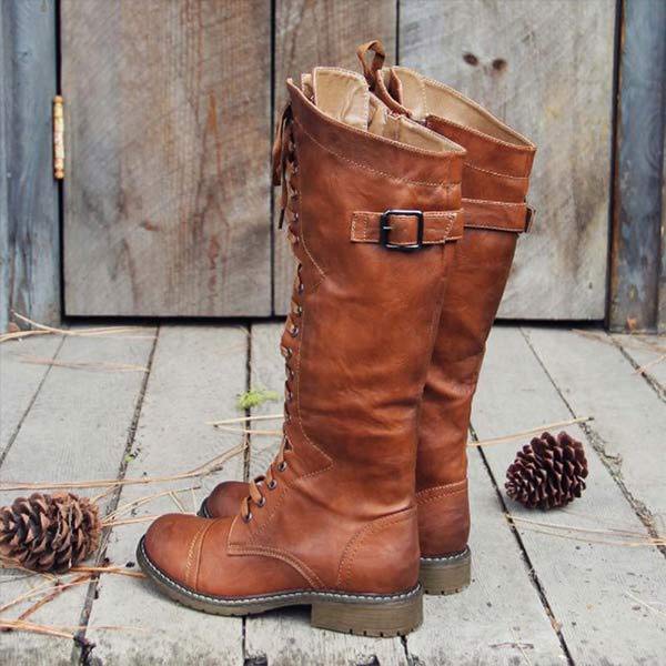 MW | Vintage-Kniehohe Schnürstiefel