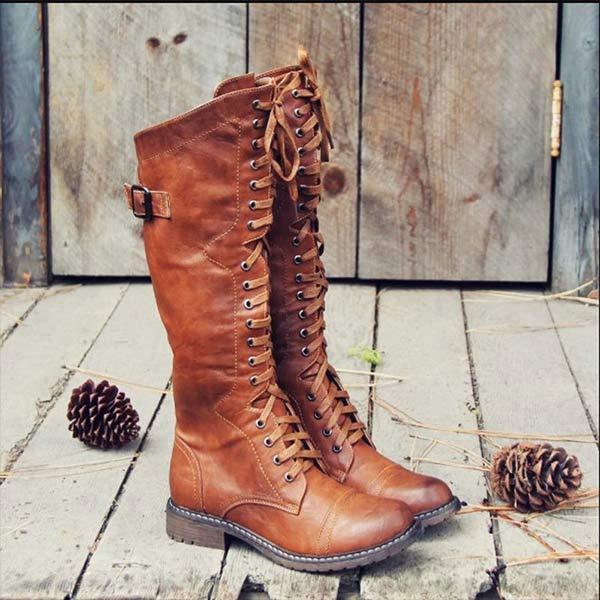 MW | Vintage-Kniehohe Schnürstiefel