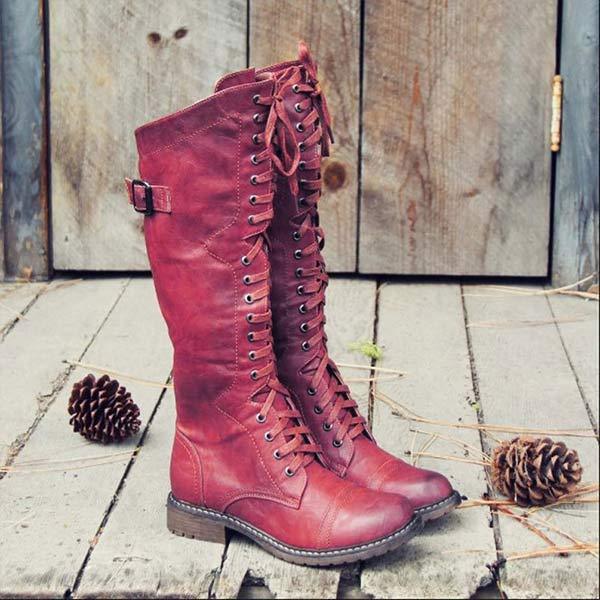 MW | Vintage-Kniehohe Schnürstiefel