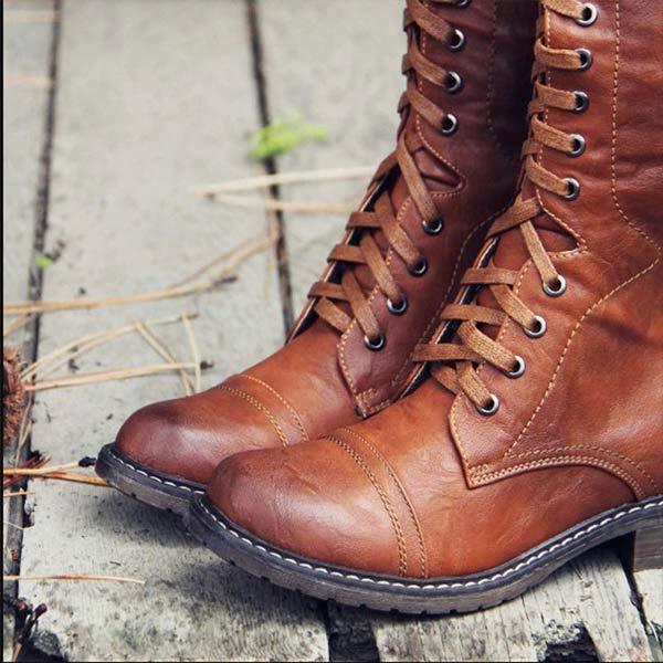 MW | Vintage-Kniehohe Schnürstiefel