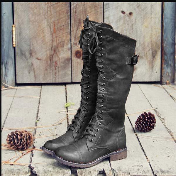MW | Vintage-Kniehohe Schnürstiefel