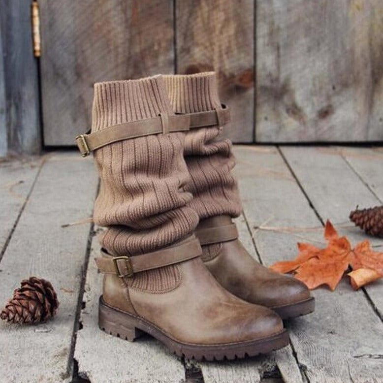 MW | Warme Wolle strickende Lederstiefel für Frauen