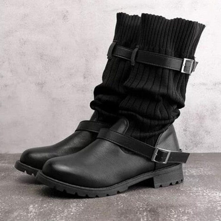 MW | Warme Wolle strickende Lederstiefel für Frauen