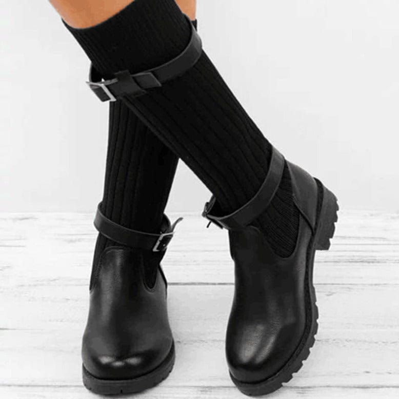 MW | Warme Wolle strickende Lederstiefel für Frauen