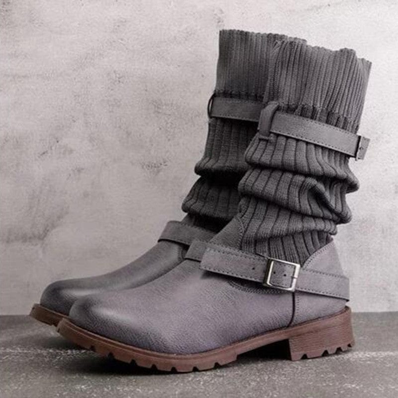 MW | Warme Wolle strickende Lederstiefel für Frauen
