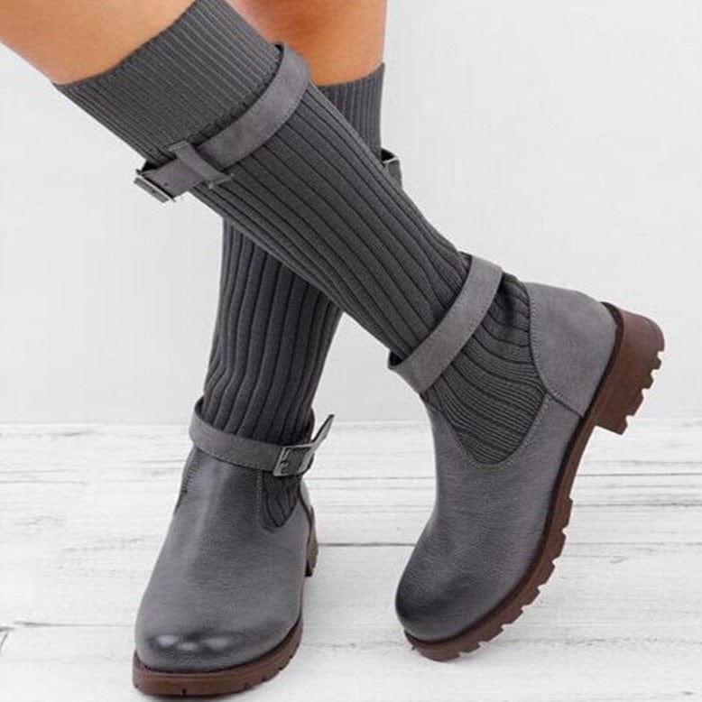 MW | Warme Wolle strickende Lederstiefel für Frauen