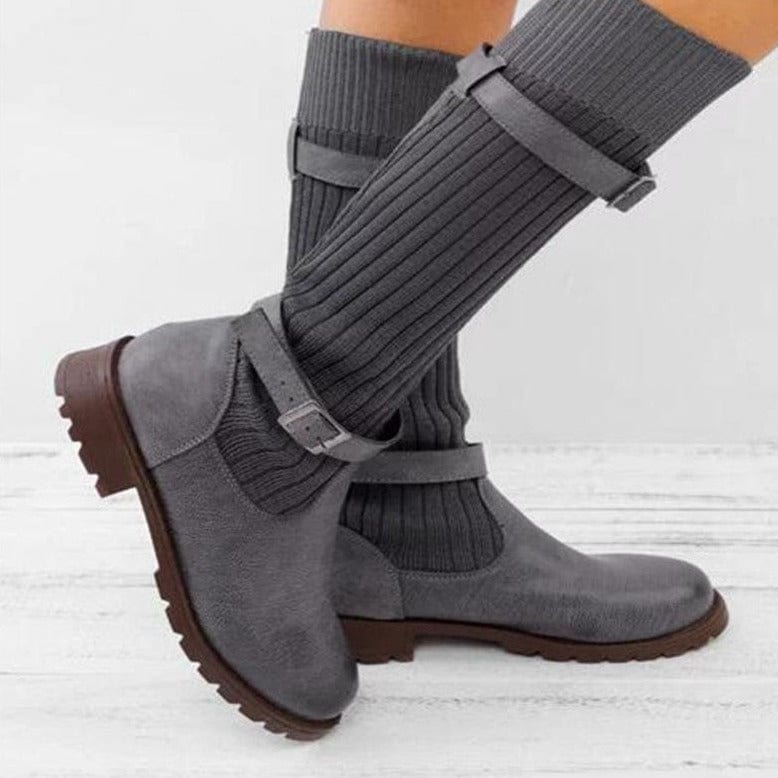 MW | Warme Wolle strickende Lederstiefel für Frauen