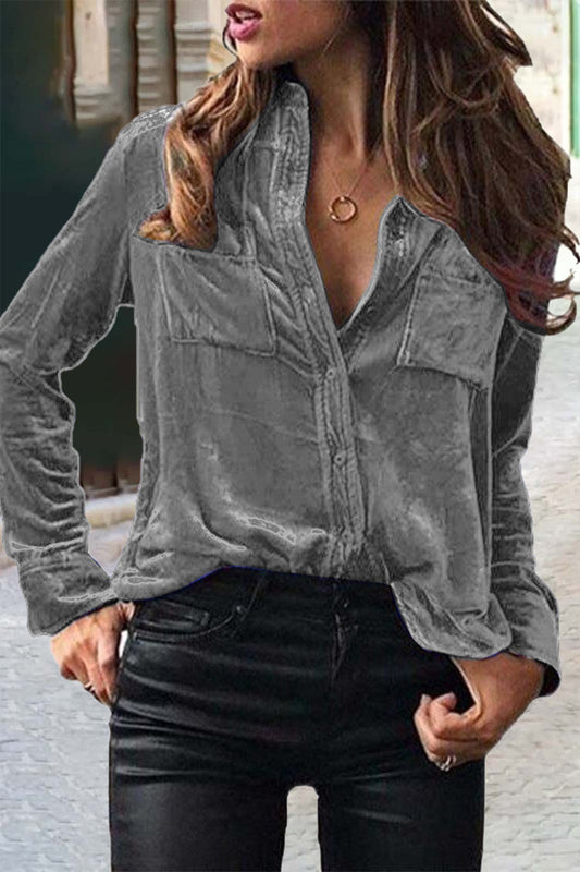 MW | Elegante solide Schnalle solide Farbe Shirt Kragen Blusen (11 Farben)