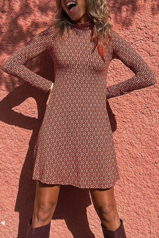 MW | Elegante College Print Patchwork Rollkragenpullover A Line Kleider