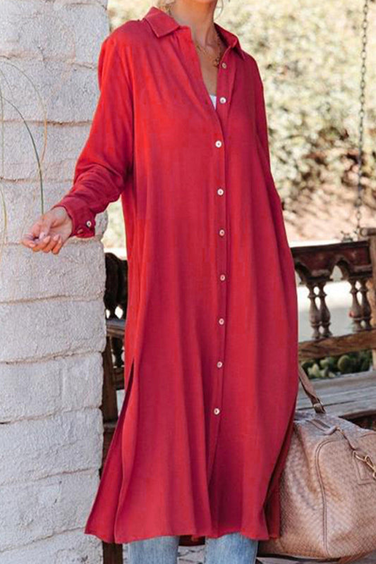 MW | Casual Solide Schnalle Umlegekragen Shirt Kleid Kleider