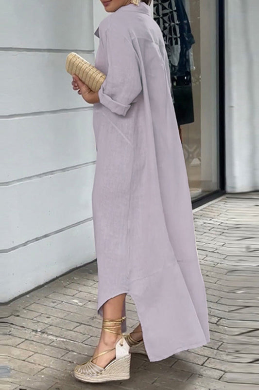 MW | Casual Solide Knöpfe Umlegekragen Shirt Kleid Kleider
