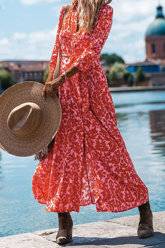 MW | Casual Urlaub Floral Frenulum Turndown Kragen Shirt Kleid Kleider