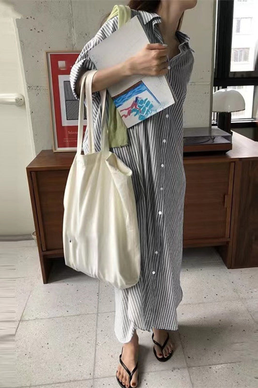 MW | Casual Gestreifte Tasche POLO Kragen Shirt Kleid Kleider
