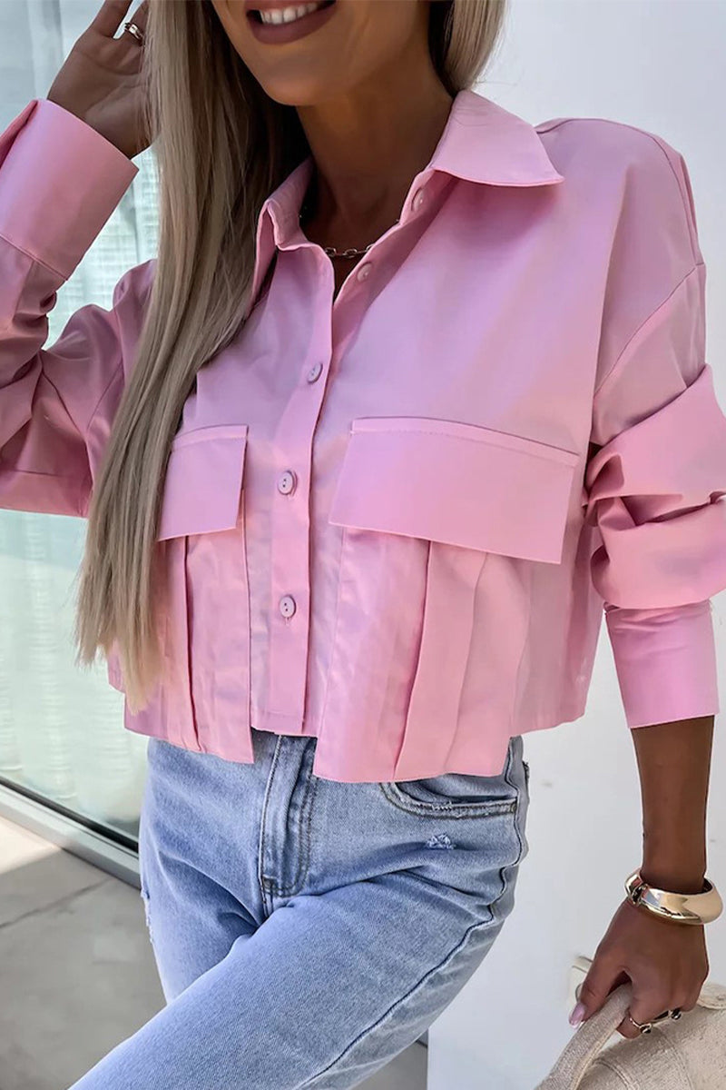 MW | Casual Daily Solid Farbe Knöpfe Patchwork Shirt Kragen Tops (3 Farben)