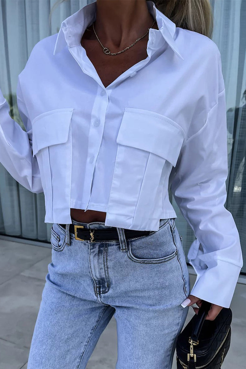 MW | Casual Daily Solid Farbe Knöpfe Patchwork Shirt Kragen Tops (3 Farben)