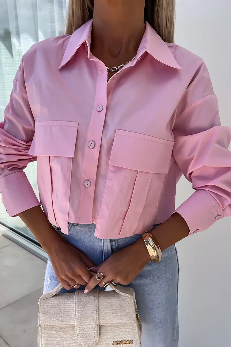 MW | Casual Daily Solid Farbe Knöpfe Patchwork Shirt Kragen Tops (3 Farben)