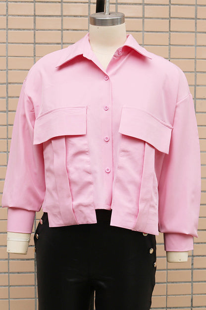 MW | Casual Daily Solid Farbe Knöpfe Patchwork Shirt Kragen Tops (3 Farben)