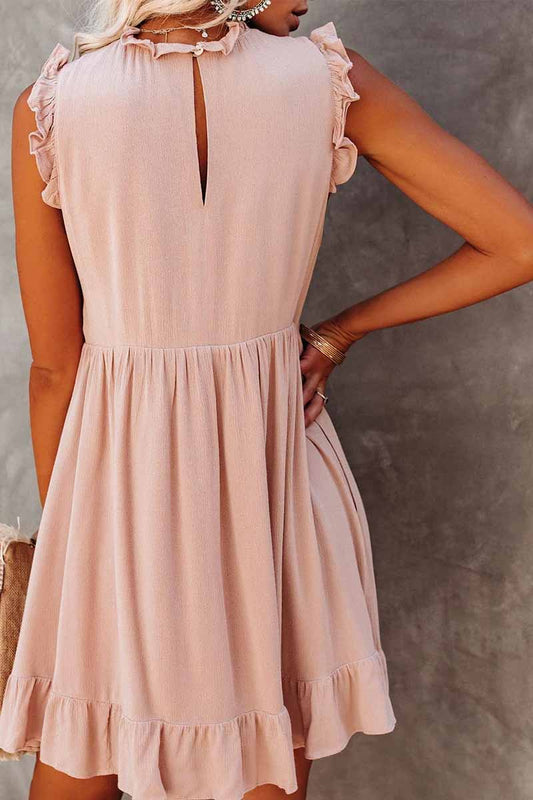 MW | Florcoo Solide Farbe Geraffte Taille Minikleid