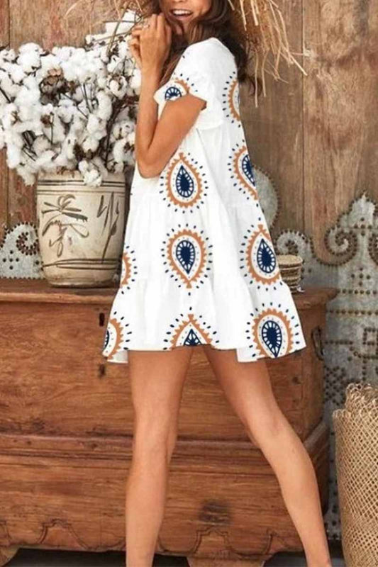 MW | Florcoo Rundhalsausschnitt Print Wassertropfen Minikleid