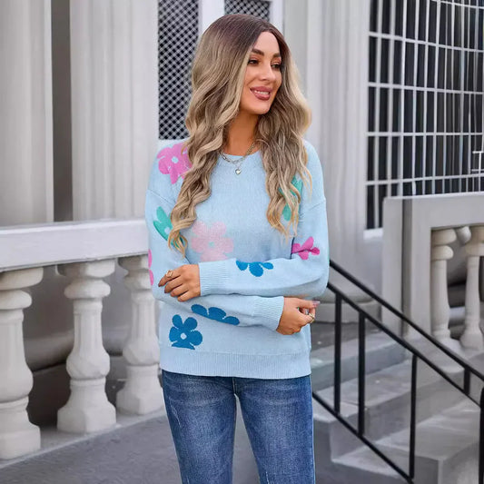 MW | Lässiger Häkelpullover mit Blumenmuster