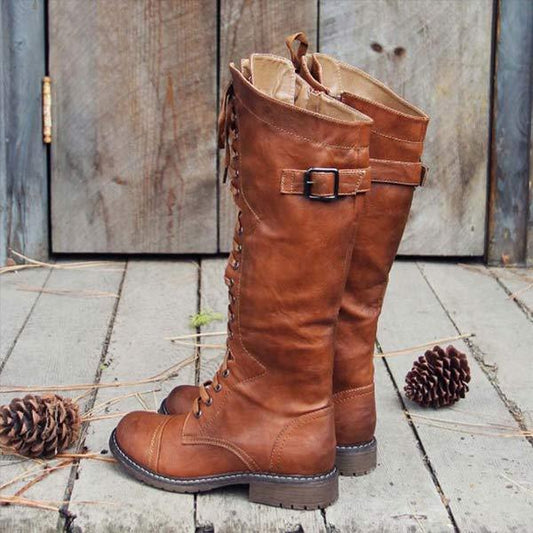 MW | Vintage-Kniehohe Schnürstiefel
