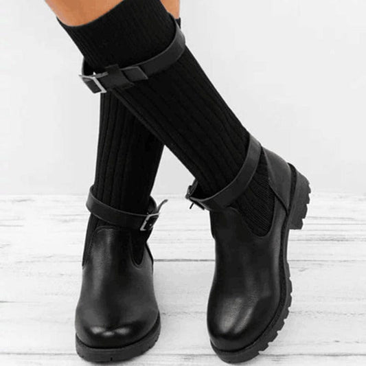 MW | Warme Wolle strickende Lederstiefel für Frauen